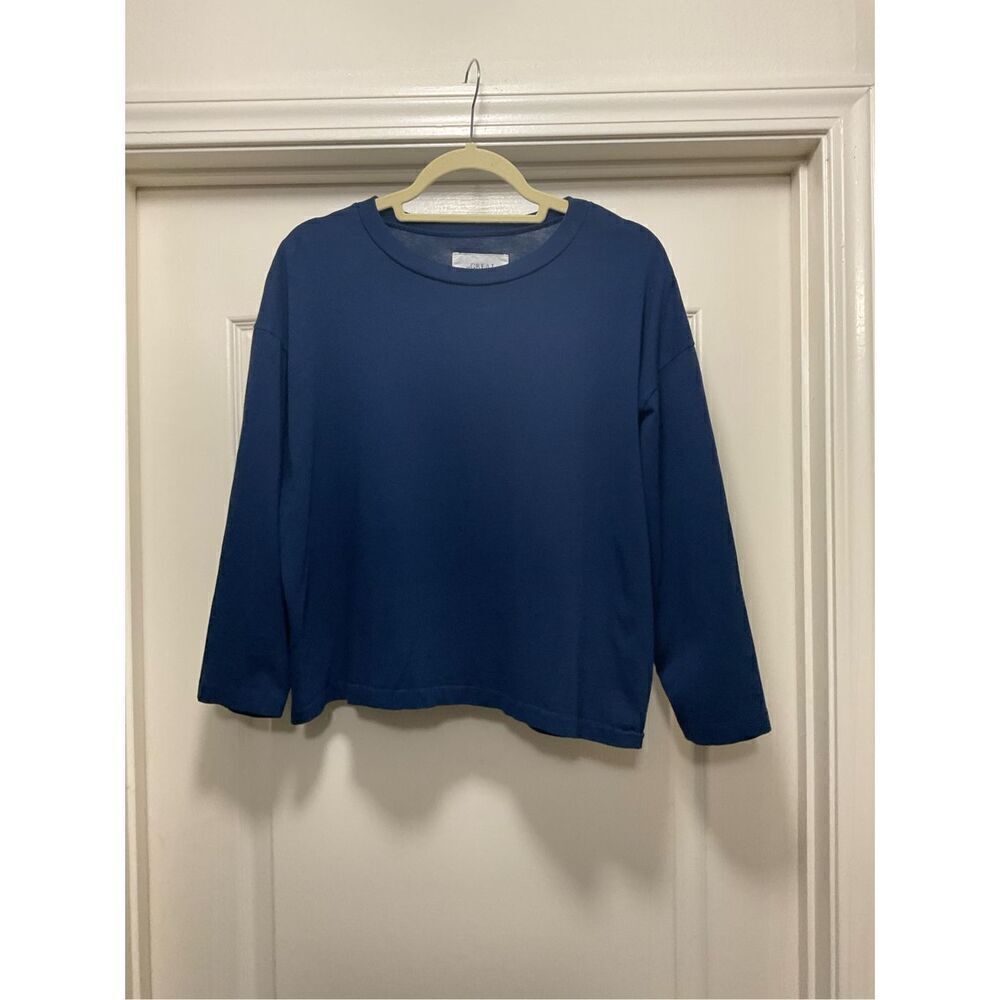 THE GREAT Navy Boxed Cropped T-Shirt, 3/4 Length Sleeve Size 1 (S)
